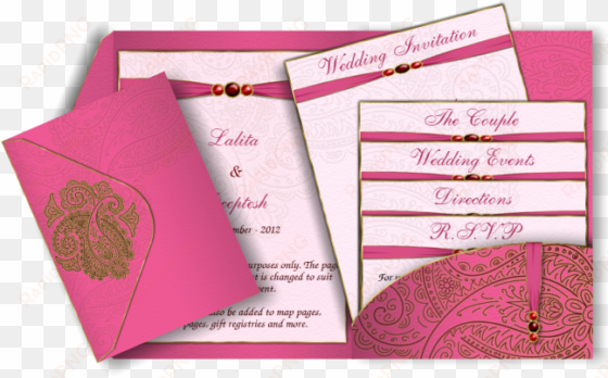 bright pink pocket fold henna email wedding invitation - wedding invitation cards pink