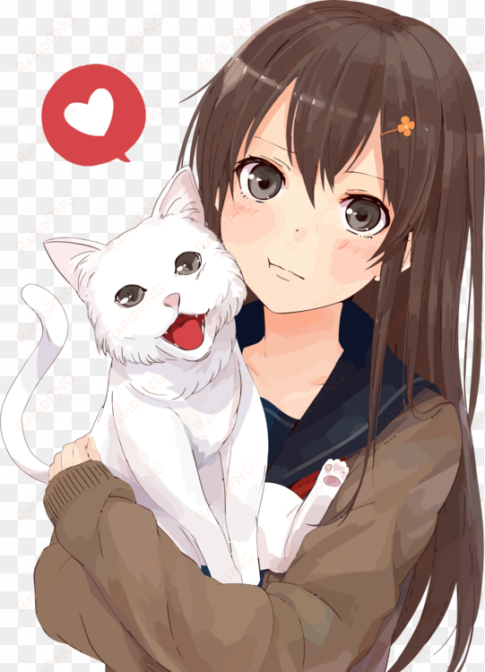 brown hair anime catgirl drawing - anime girl with cat png