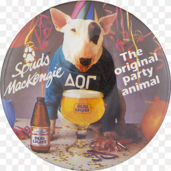 bud light spuds mackenzie party animal beer button - vintage 1980's bud light spuds mackenzie party animal