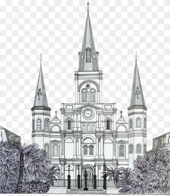 building church watercolor painting sketch steeple - st louis cathedral in new orleans easy
