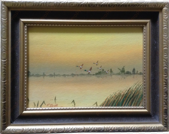 Bull, Painting, Mallard Ducks In Flight Over A Lake - Picture Frame transparent png image