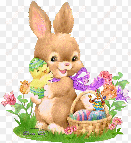 bunny hold chick - cute easter bunny png