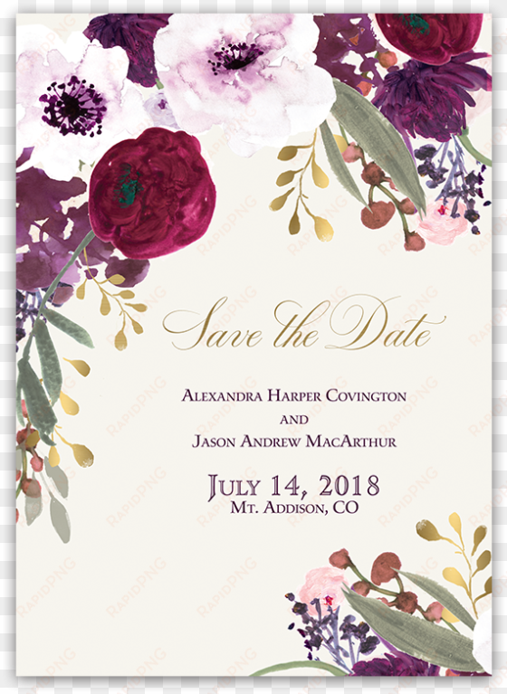 burgundy and gold floral boho wedding save the date - blush floral wedding invitation