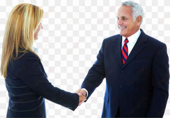 business woman and man shaking hands - ending interview