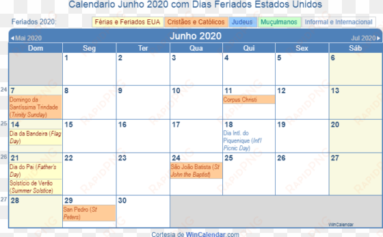 calendário dos estados unidos junho 2020 em formato - holidays in january 2019