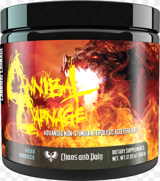 cannibal carnage, the best non-thermogenic powder, - engorge by primeval labs | pre workout. blue razz,