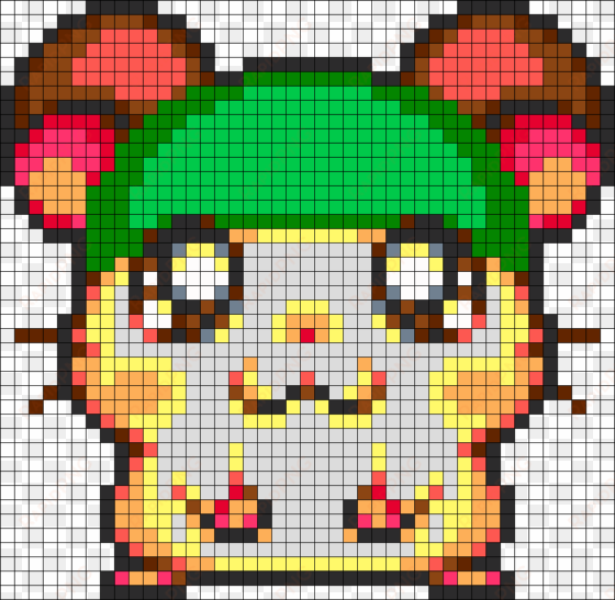 cappy perler bead pattern / bead sprite - cute hamtaro pixel art