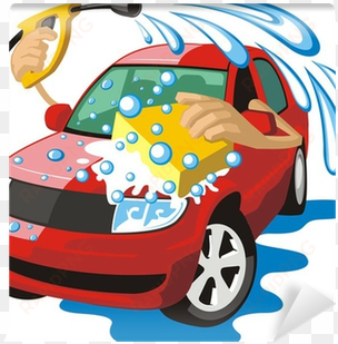 car washing sign with sponge and hose wall mural • - cleaning car vector