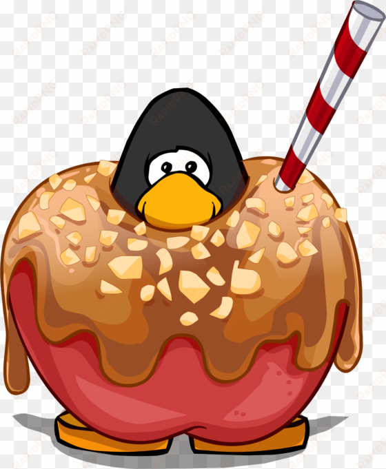 caramel apple costume on a player card - club penguin