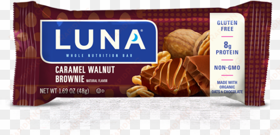 caramel walnut brownie flavor packaging - peppermint luna bar