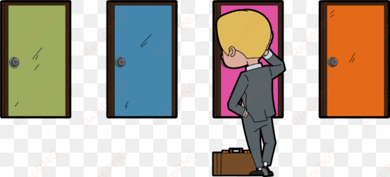 career change cartoon with multiple doors - career