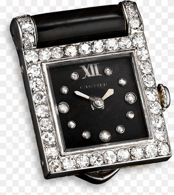 Cartier Art Deco Diamond & Onyx Clip Watch - Watch Cartier Art Deco transparent png image