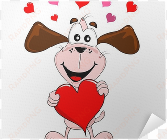 cartoon dog holding a large red love heart poster • - new year 2012 cartoon