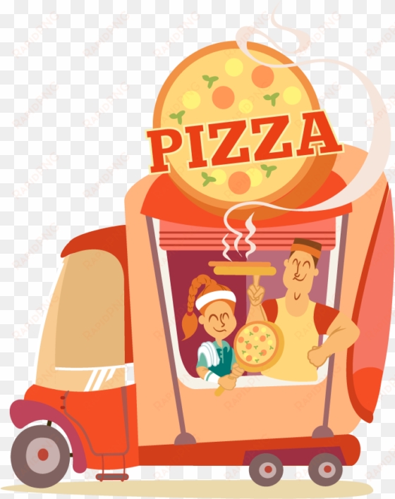 cartoon family pizza clipart - food truck pizza png