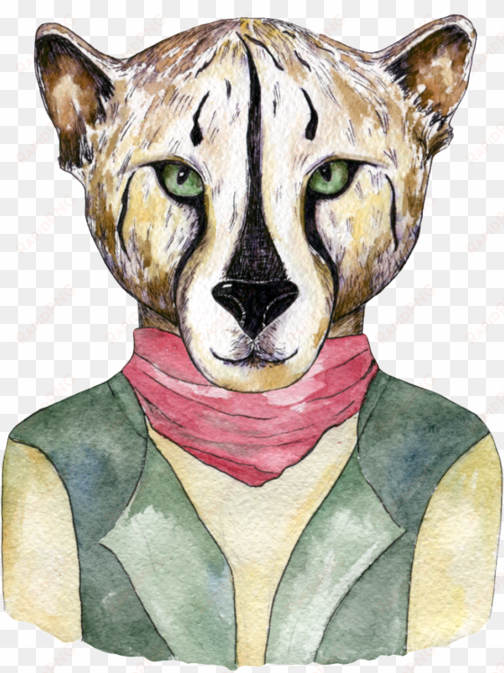 cartoon hand drawn leopard transparent - watercolor painting
