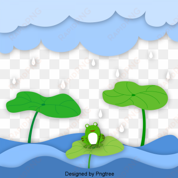 cartoon hand painted pond frog lotus leaf rainy days, - portable network graphics