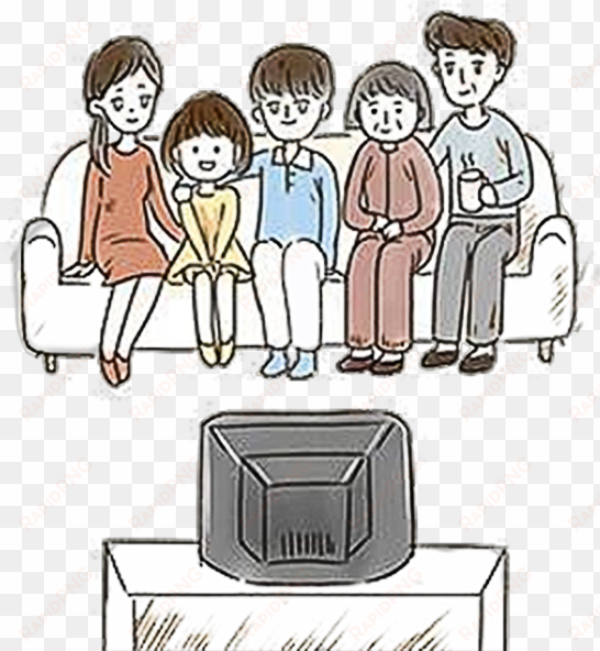 cartoon television drawing illustration - family watching tv cartoon