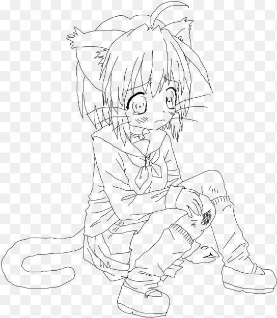 cat girl line art - anime cat girl coloring pages