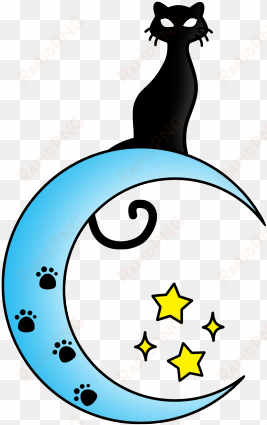 cat on the moon tattoo clipart - cat and moon clipart