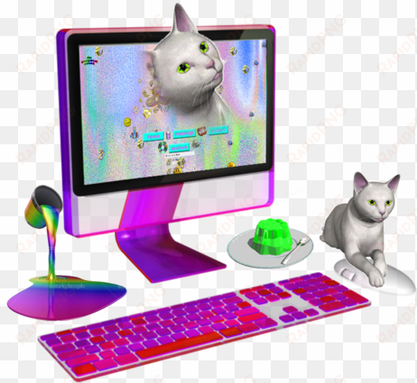 cats and a mac vaporwave art, glitch art, pixel art, - vaporwave cat transparent