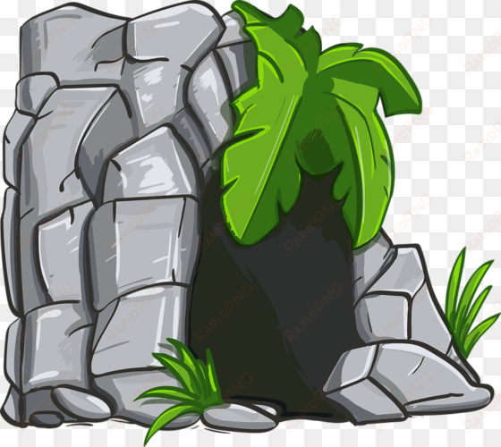 cave, stone, rock, fern, paleozoic era, entrance - clipart cave