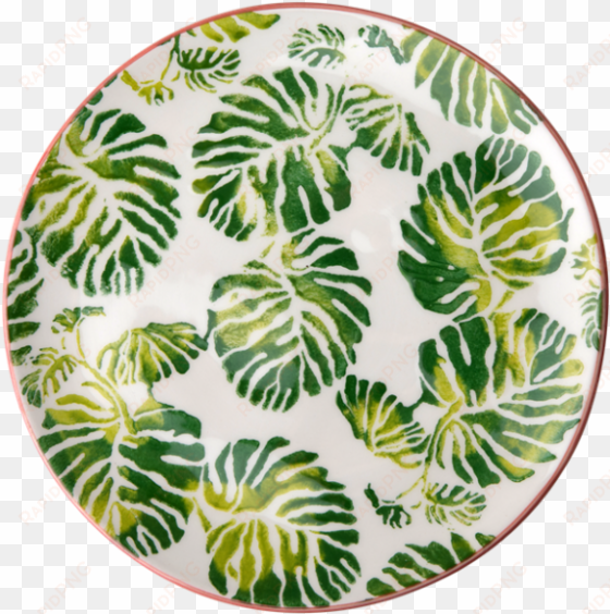 ceramic dessert plate tropical leaf print by rice dk - plate