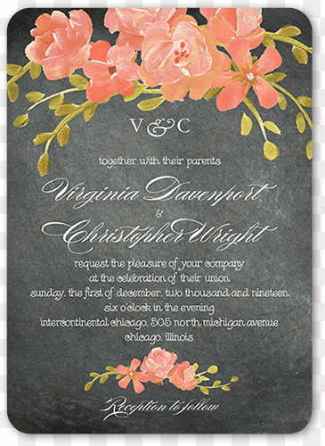 chalkboard floral wedding invitation, rounded corners, - gray floral wedding invite