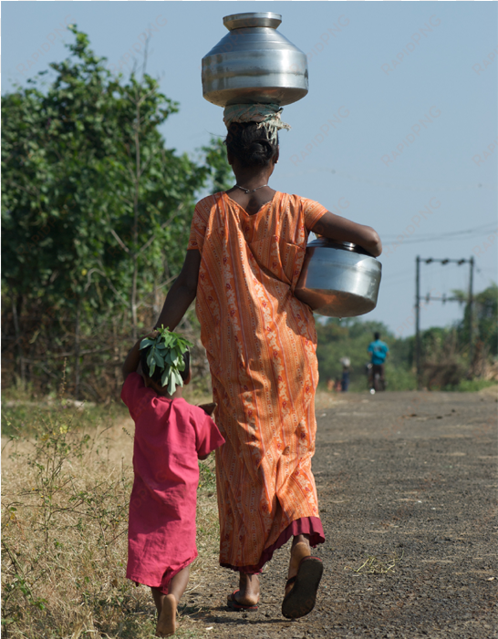 children accompany their mothers and elders to water - statue