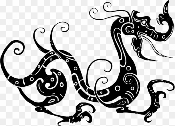 chinese dragon silhouette, swirl dragon silhouette - black and white dragon frame