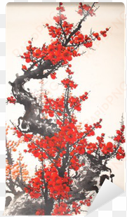 chinese watercolor cherry painting self-adhesive wall - painting