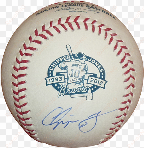 chipper jones autographed atlanta braves mlb baseball - new york yankees ball