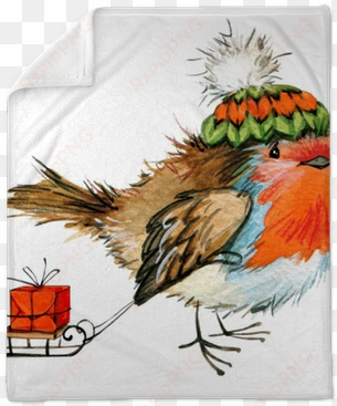 christmas bird watercolor illustration plush blanket - lunch napkins finn and his sled