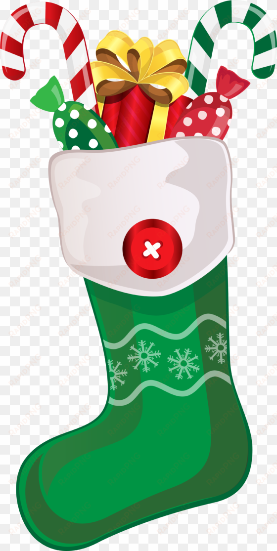 christmas green stocking with candy canes png clipart - christmas socks clip art