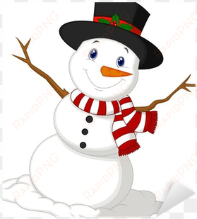 Christmas Snowman Wearing A Hat And Red Scarf Sticker - Muñeco De Nieve Navidad Vector transparent png image