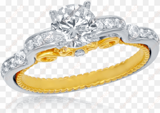 cinderella carriage bridal ring in 14k yellow gold - enchanted disney cinderella's carriage two-tone diamond