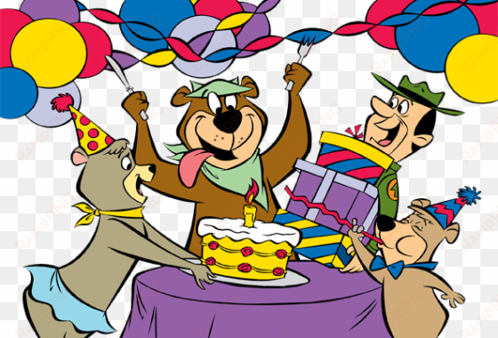 cindy bear, yogi bear, booboo, and park ranger celebrating - yogi and boo boo bear birthday party ideas