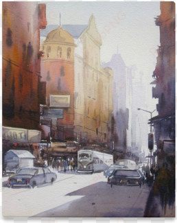 city at early morning-watercolor on paper painting - painting