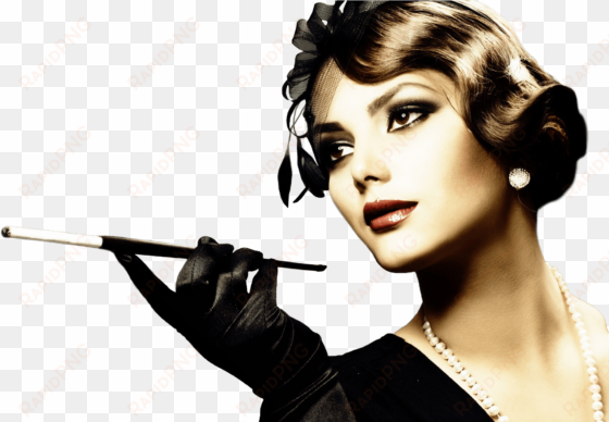classy model png banner stock - woman smoking long cigarettes