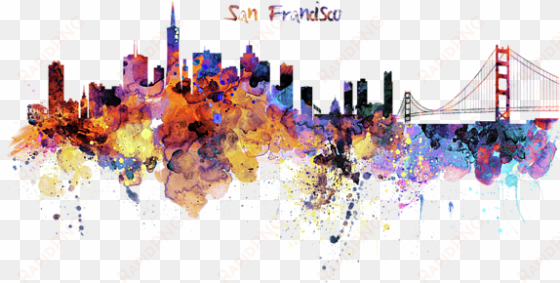 Click And Drag To Re-position The Image, If Desired - San Francisco Skyline Watercolor transparent png image