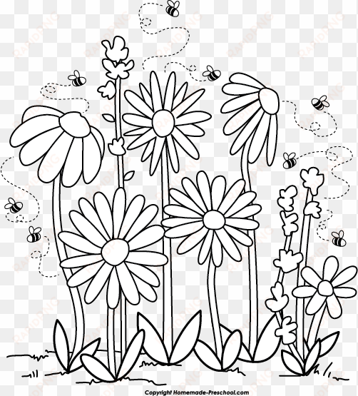 click to save image - flowers with bees drawing