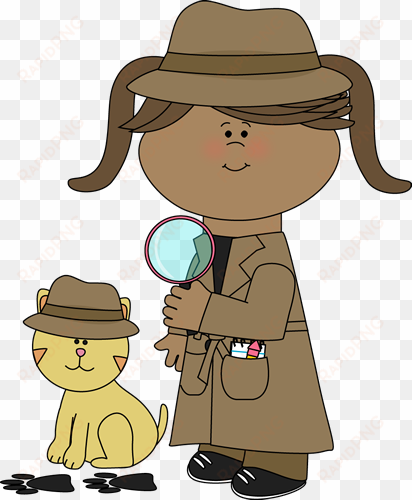 clip art free girl following clues with her pet cat - kid detective clipart