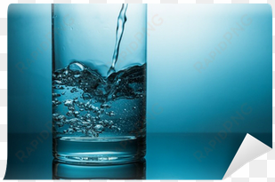 closeup of pouring water in glass in blue light wall - graphic design