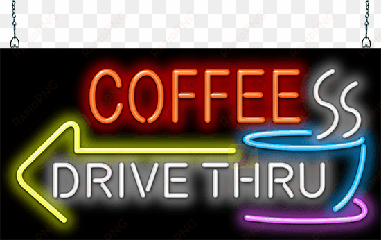 coffee drive thru with left arrow neon sign - arrow