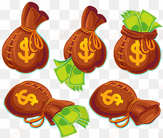 Collection Of Vector Cartoon Bags With Banknotes, Stack, - Bag transparent png image