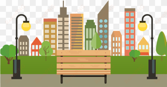 colorful building city with bench vector png, city - vector graphics