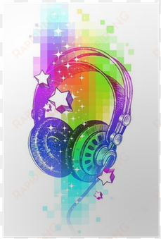 colorful vector design with hand drawn headphones poster - art print: vso's hand drawing headphones, 30x30cm.