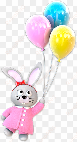 conejita volando con globos - stickers effet 3d- lapin ballons