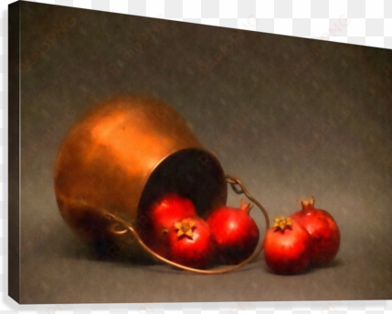 copper pot and pomegranates canvas print - still life photography