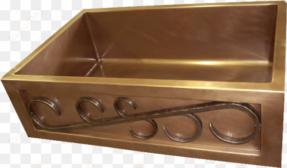 copper single basin iron scroll apron farmhouse sink - drawer