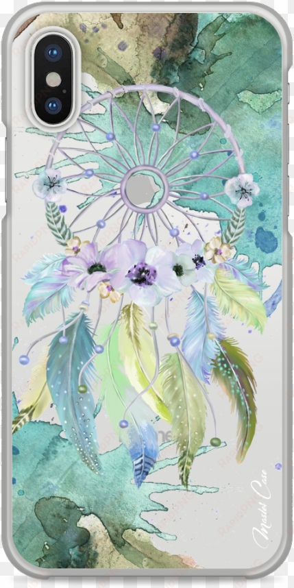 coque iphone x green watercolor floral dreamcatcher - iphone 7